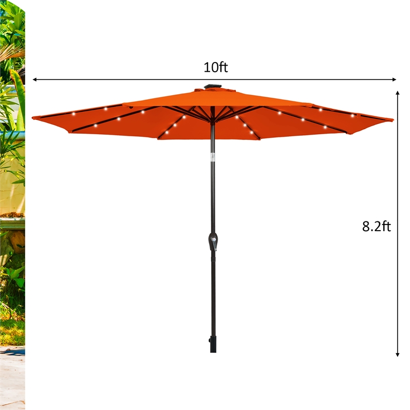 10ft Patio Solar Umbrella LED Patio Market Steel Tilt Orange