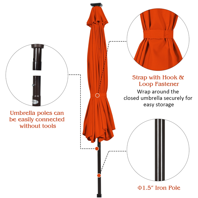 10ft Patio Solar Umbrella LED Patio Market Steel Tilt Orange