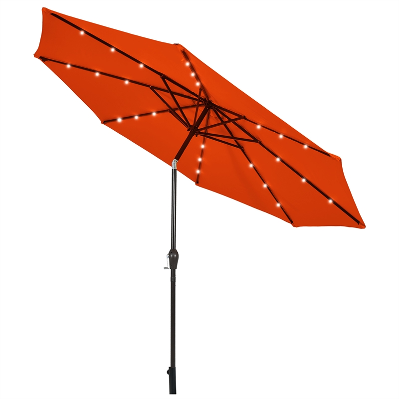 10ft Patio Solar Umbrella LED Patio Market Steel Tilt Orange