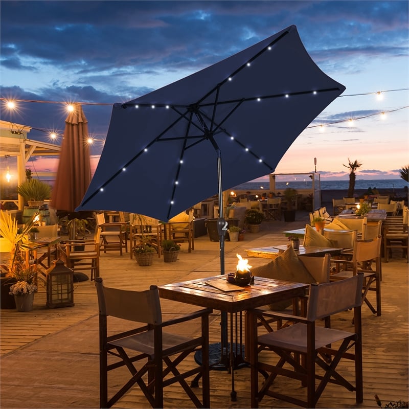 10ft Patio Solar Umbrella LED Patio Market Steel Tilt Navy
