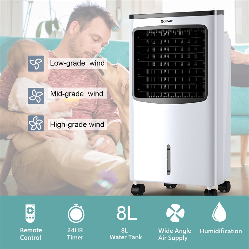 Portable  Cooler Fan Filter Humidify Anion W/ Remote Control White