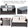 4PCS Outdoor Rattan Furniture Set Cushioned Sofa Armrest Table Brown