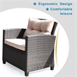 4PCS Outdoor Rattan Furniture Set Cushioned Sofa Armrest Table Brown