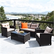 4PCS Outdoor Rattan Furniture Set Cushioned Sofa Armrest Table Brown