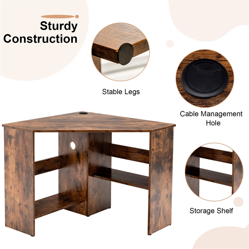 Corner Computer Desk Writing Workstation Rustic Brown