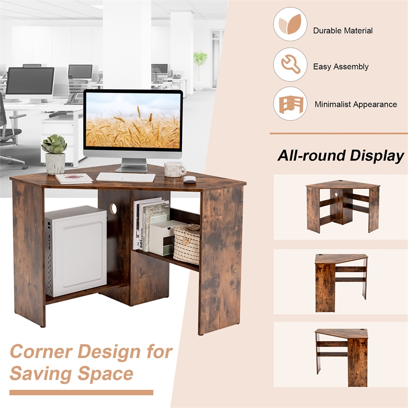 Corner Computer Desk Writing Workstation Rustic Brown