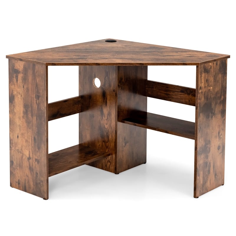 Corner Computer Desk Writing Workstation Rustic Brown