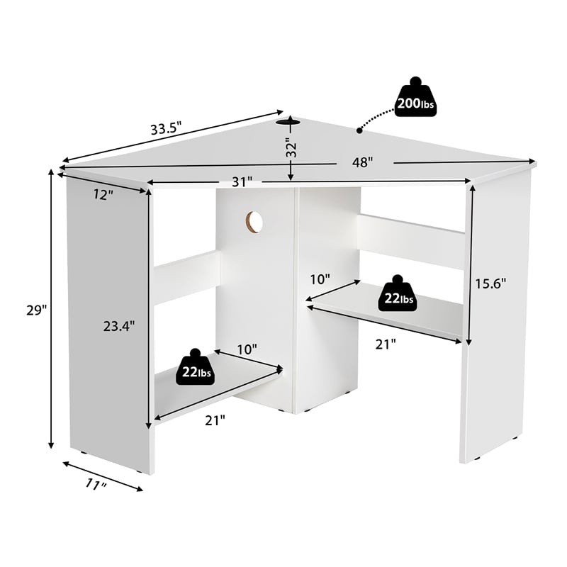 Corner Computer Desk Writing Workstation White
