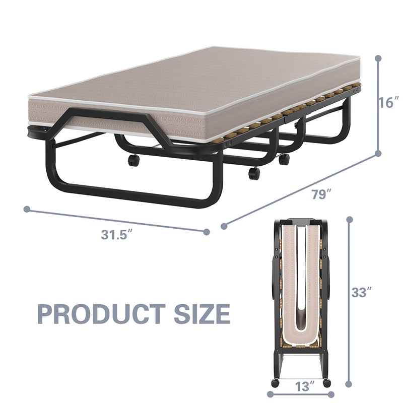Folding Bed Rollaway Guest Bed w/ Memory Foam Black