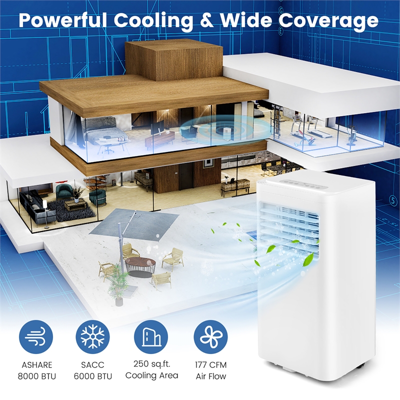 8000 BTU (8000 BTU ASHRAE) Portable Air Conditioner White