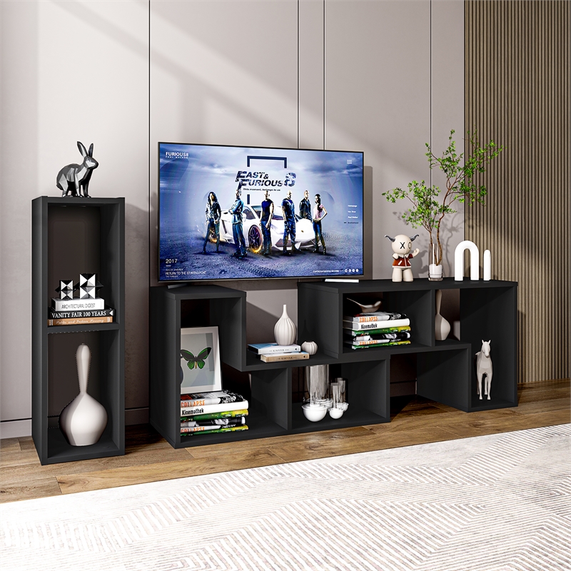 3 Pieces TV Console Stand Modern Entertainment Center Black