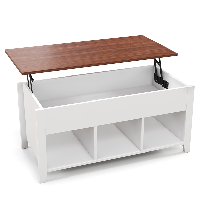Lift Top Coffee Table w/ Hidden Compartment and Storage Shelves  White