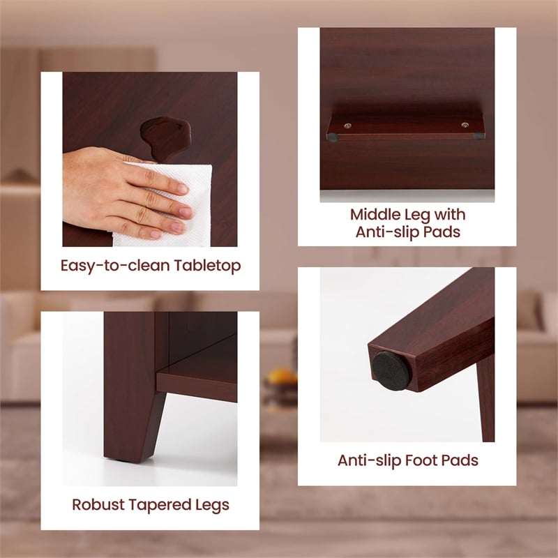 Lift Top Coffee Table w/ Hidden Compartment and Storage Shelves Brown
