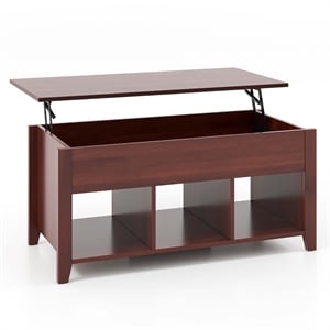 Lift Top Coffee Table w/ Hidden Compartment and Storage Shelves Brown