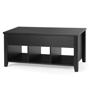 Lift Top Coffee Table w/ Hidden Compartment and Storage Shelves  Black