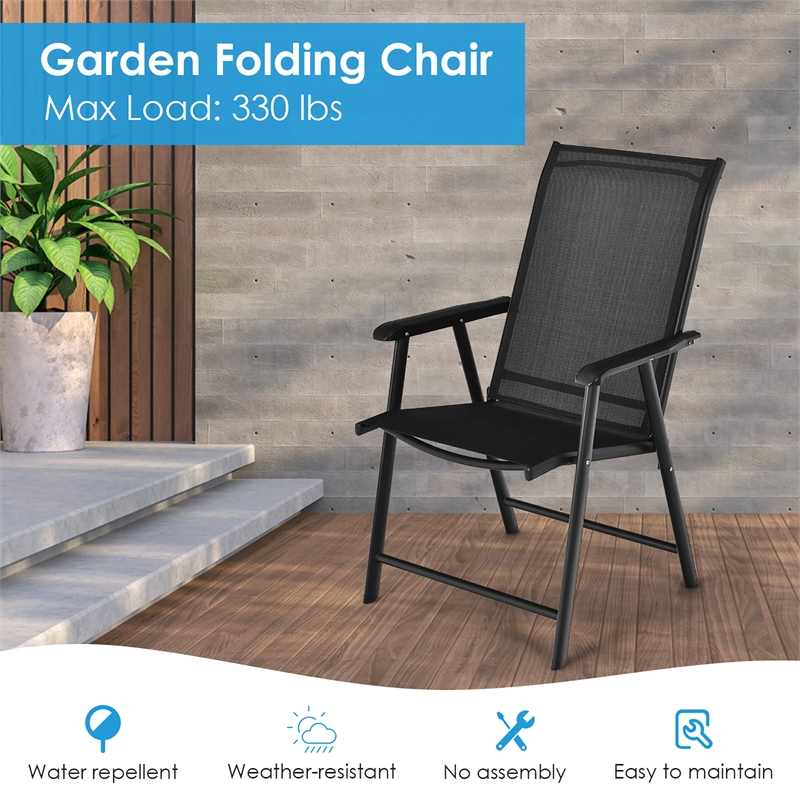 4PCS Patio Folding Dining Chairs Portable Armrest Garden Black