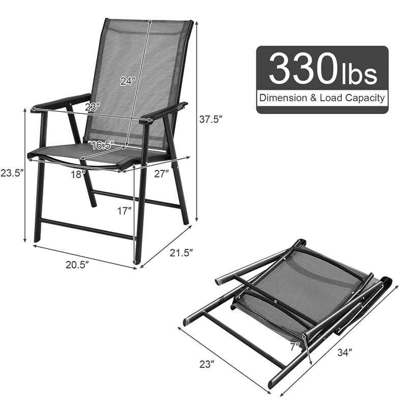 4PCS Patio Folding Dining Chairs Portable Armrest Garden Gray