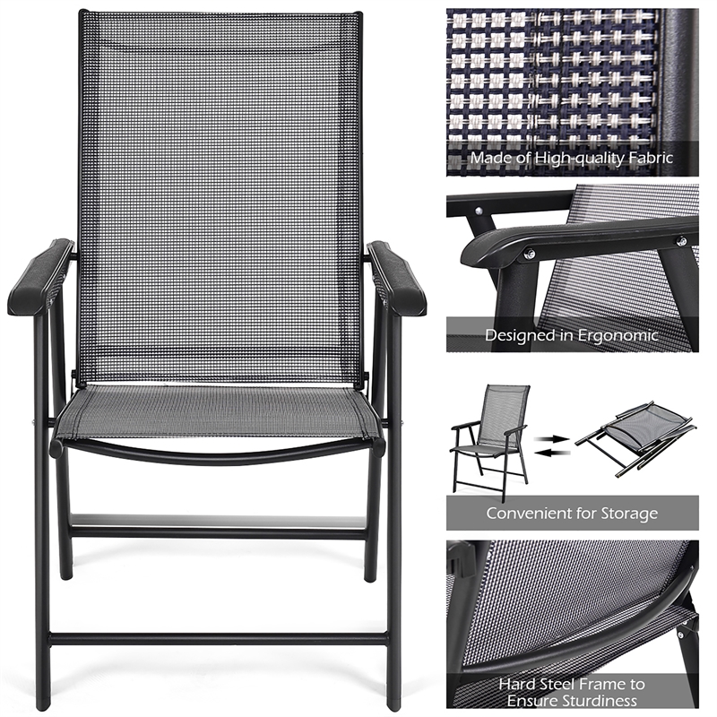 4PCS Patio Folding Dining Chairs Portable Armrest Garden Gray