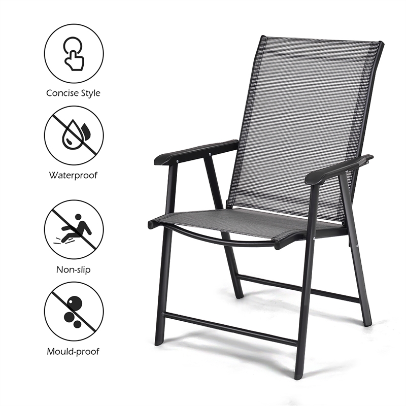 4PCS Patio Folding Dining Chairs Portable Armrest Garden Gray