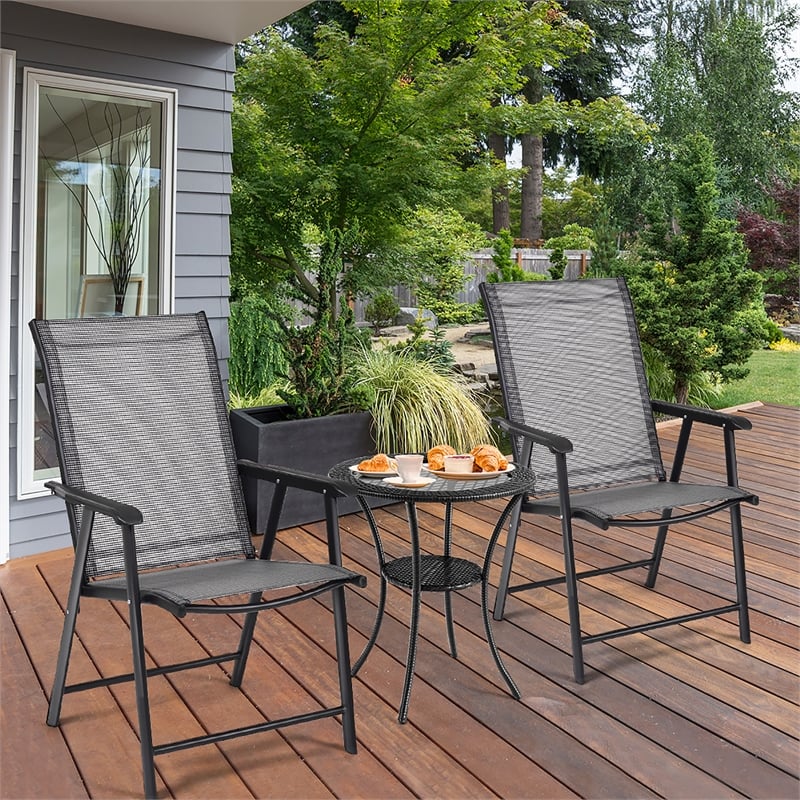 4PCS Patio Folding Dining Chairs Portable Armrest Garden Gray