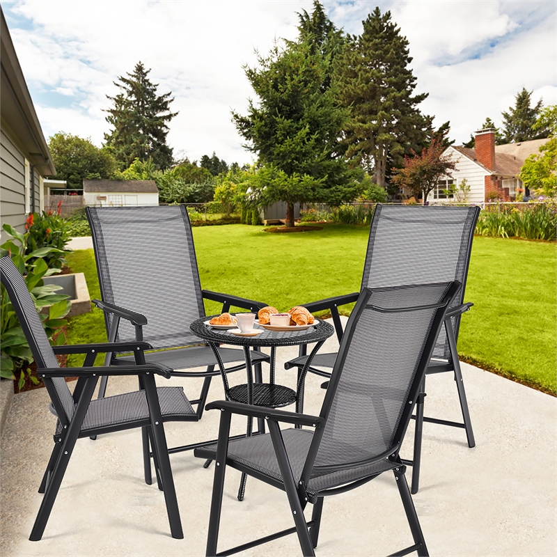 4PCS Patio Folding Dining Chairs Portable Armrest Garden Gray