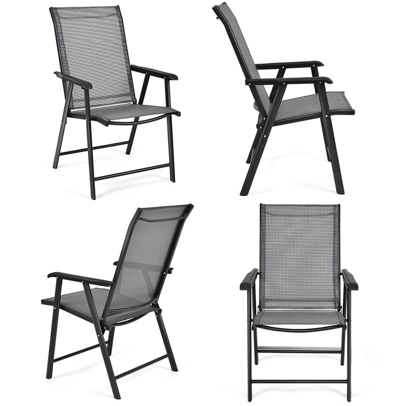 4PCS Patio Folding Dining Chairs Portable Armrest Garden Gray