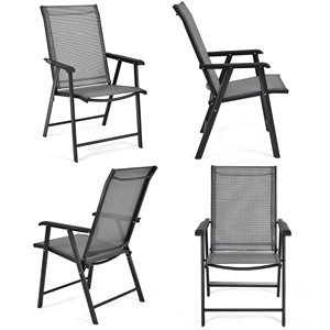 4PCS Patio Folding Dining Chairs Portable Armrest Garden Gray