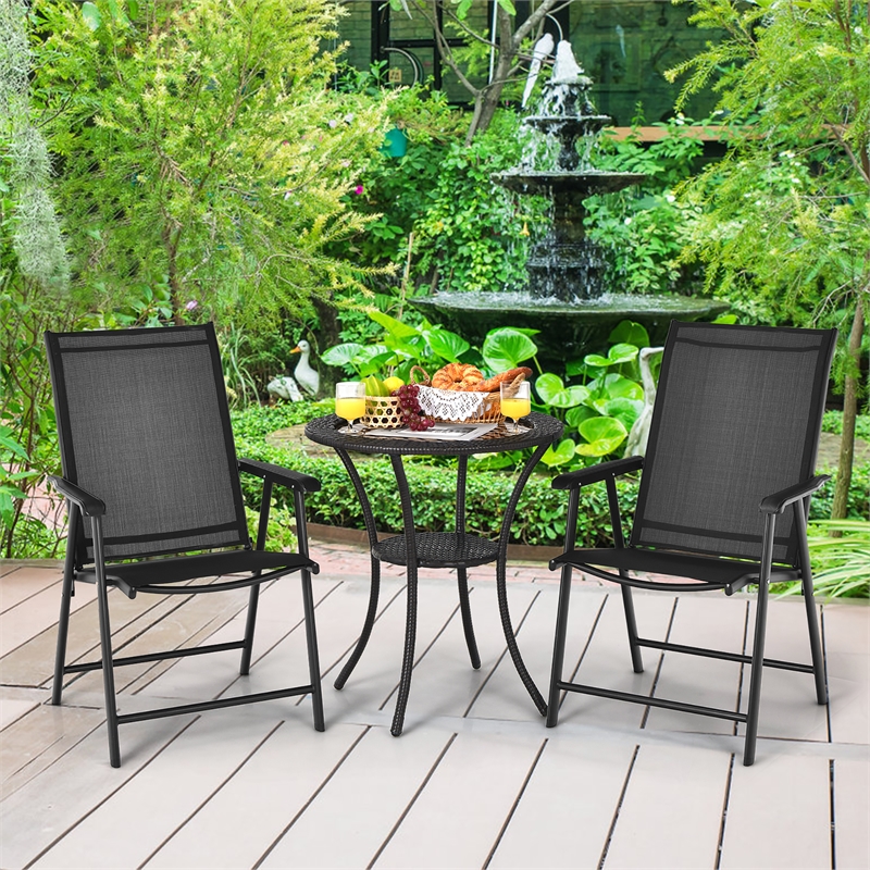 2PCS Patio Folding Dining Chairs Portable Armrest Garden Black