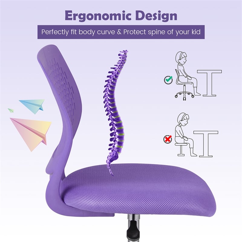 Height-adjustable Ergonomic Kids Chair w/ Wheels Purple
