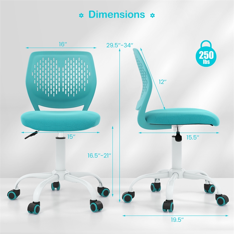 Height-adjustable Ergonomic Kids Chair w/ Wheels Green