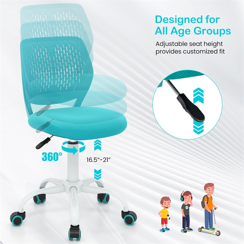 Height-adjustable Ergonomic Kids Chair w/ Wheels Green