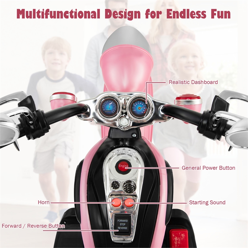 6V Kids Ride On Chopper Motorcycle 3 Wheel Trike Pink