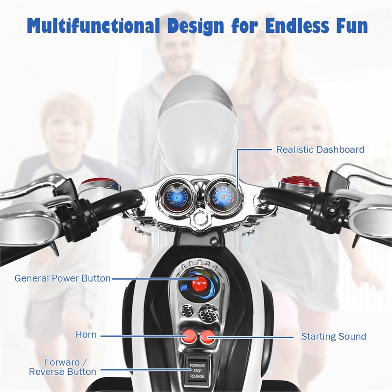 6V Kids Ride On Chopper Motorcycle 3 Wheel Trike White