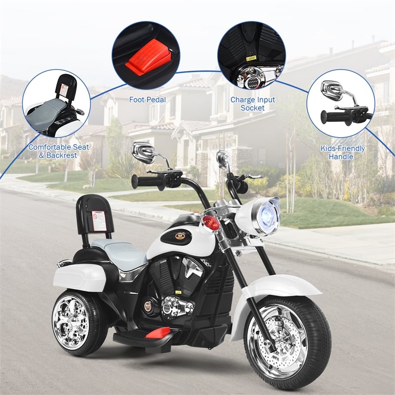 6V Kids Ride On Chopper Motorcycle 3 Wheel Trike White