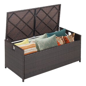 34 Gallon Patio Wicker Storage Deck Box W/Cushion Off  Brown