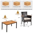7PCS Patio Rattan Dining Set Armrest Cushioned Chair Wooden Brown