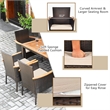 7PCS Patio Rattan Dining Set Armrest Cushioned Chair Wooden Brown