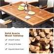 7PCS Patio Rattan Dining Set Armrest Cushioned Chair Wooden Brown