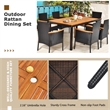 7PCS Patio Rattan Dining Set Armrest Cushioned Chair Wooden Brown