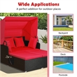 Patio Rattan Daybed Lounge Retractable Top Canopy Red
