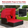 Patio Rattan Daybed Lounge Retractable Top Canopy Red