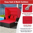 Patio Rattan Daybed Lounge Retractable Top Canopy Red