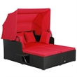 Patio Rattan Daybed Lounge Retractable Top Canopy Red