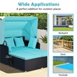 Patio Rattan Daybed Lounge Retractable Top Canopy Turquoise