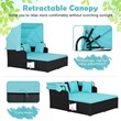 Patio Rattan Daybed Lounge Retractable Top Canopy Turquoise