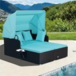 Patio Rattan Daybed Lounge Retractable Top Canopy Turquoise