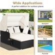 Patio Rattan Daybed Lounge Retractable Top Canopy White