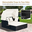 Patio Rattan Daybed Lounge Retractable Top Canopy White