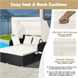 Patio Rattan Daybed Lounge Retractable Top Canopy White