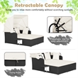 Patio Rattan Daybed Lounge Retractable Top Canopy White